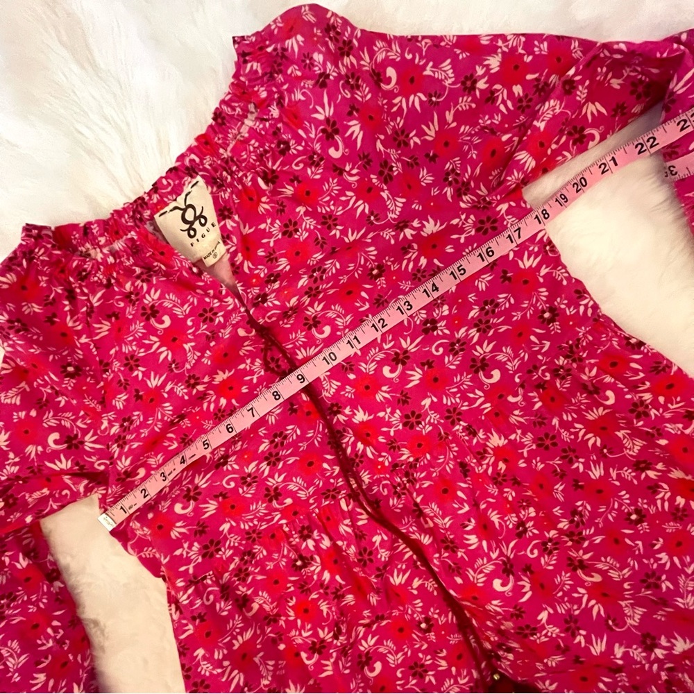 FIGUE Bella French Pink Floral Print Tiered Cotton Mini Baby Doll Dress - Picture 10 of 16